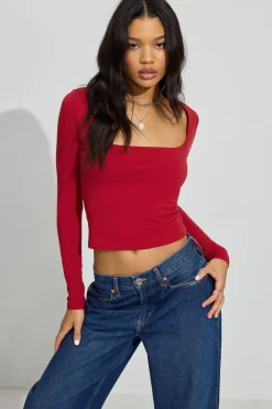 Sale Addison Square Neck Top Long Sleeve Tops