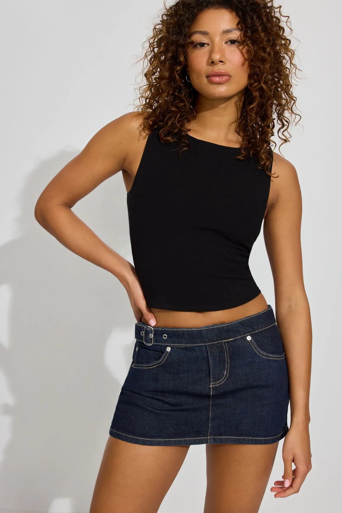 Fashion Belted Denim Micro Skort Shorts & Skirts|Jean Skirts