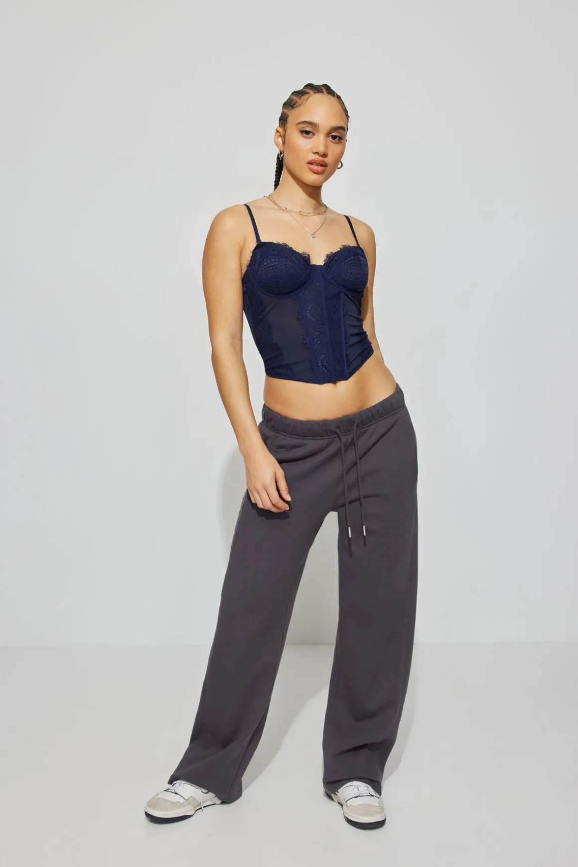 Online Chrishell Lace Mesh Bustier Tank Tops