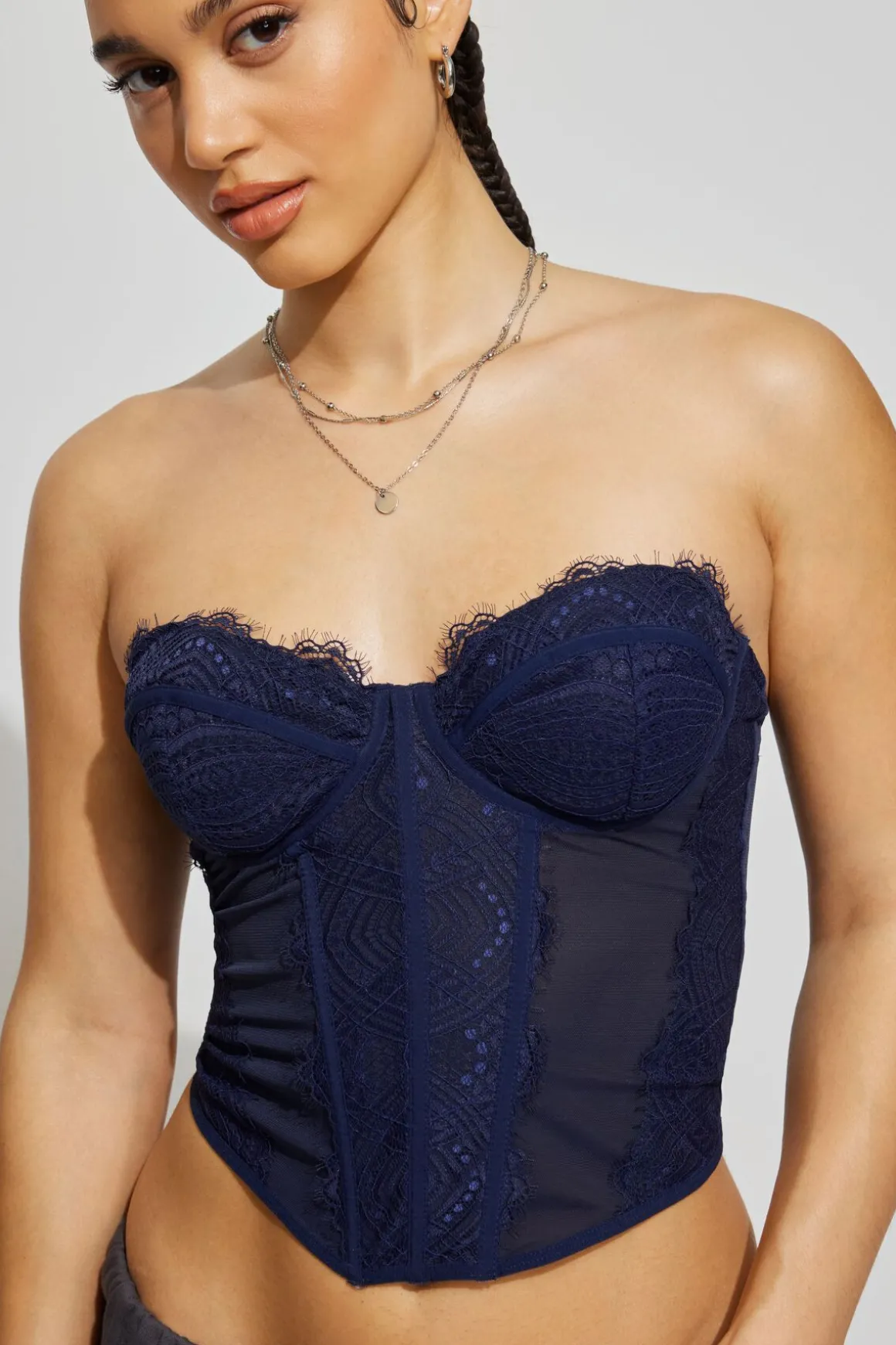 Online Chrishell Lace Mesh Bustier Tank Tops