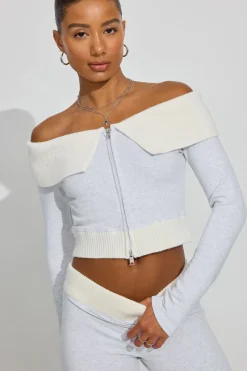 Clearance Combo Off Shoulder Zip Up Fleece|Hoodies & Sweatshirts