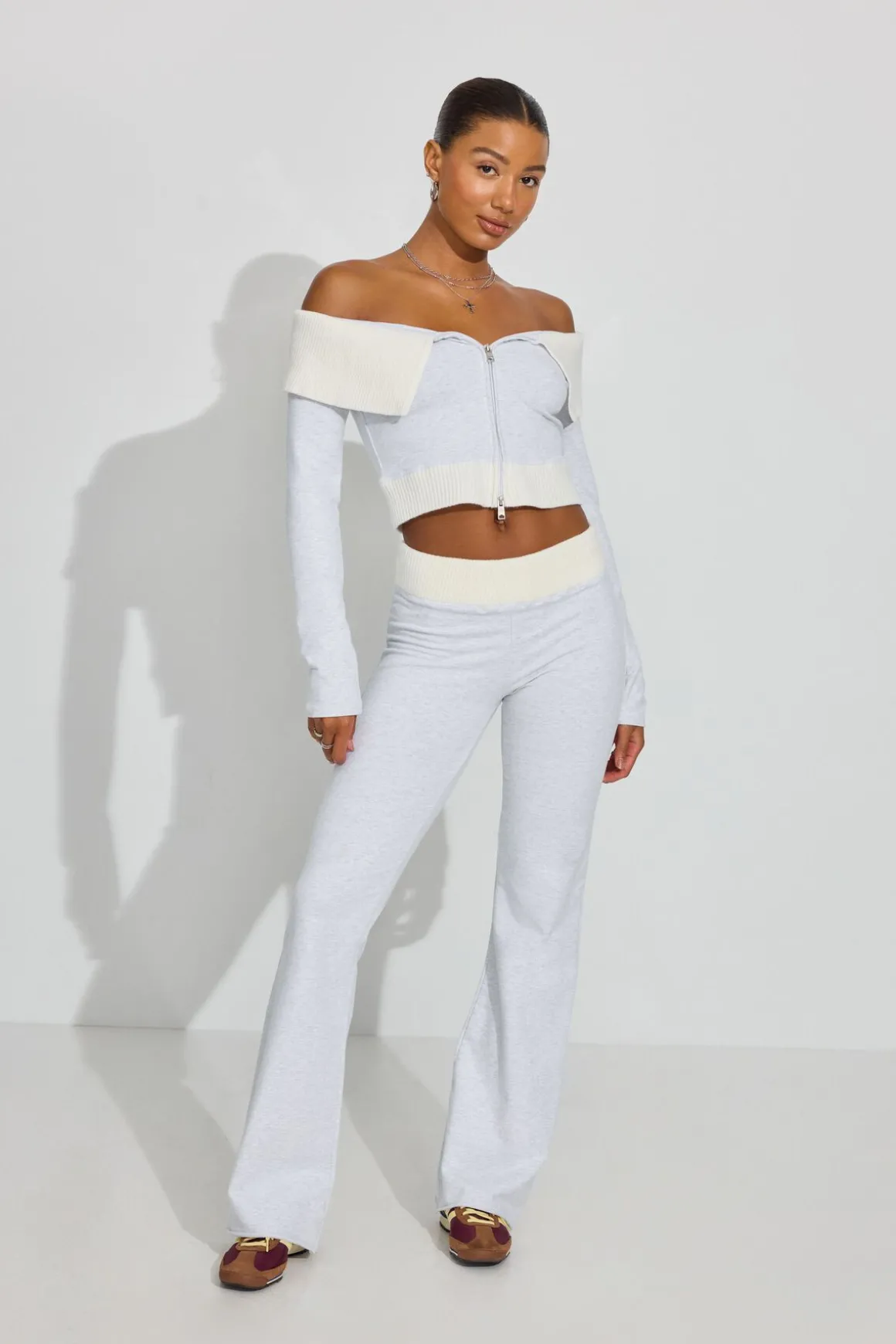 Clearance Combo Off Shoulder Zip Up Fleece|Hoodies & Sweatshirts