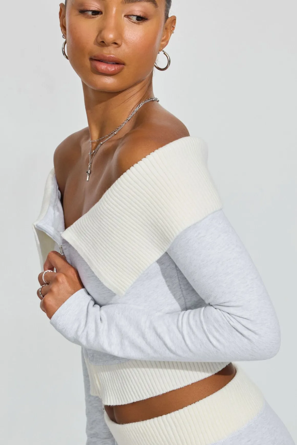 Clearance Combo Off Shoulder Zip Up Fleece|Hoodies & Sweatshirts