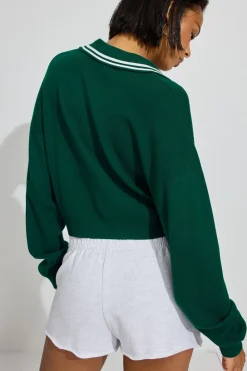 Fashion Cropped Boxy Polo Top Sweaters & Cardigans|Long Sleeve Tops
