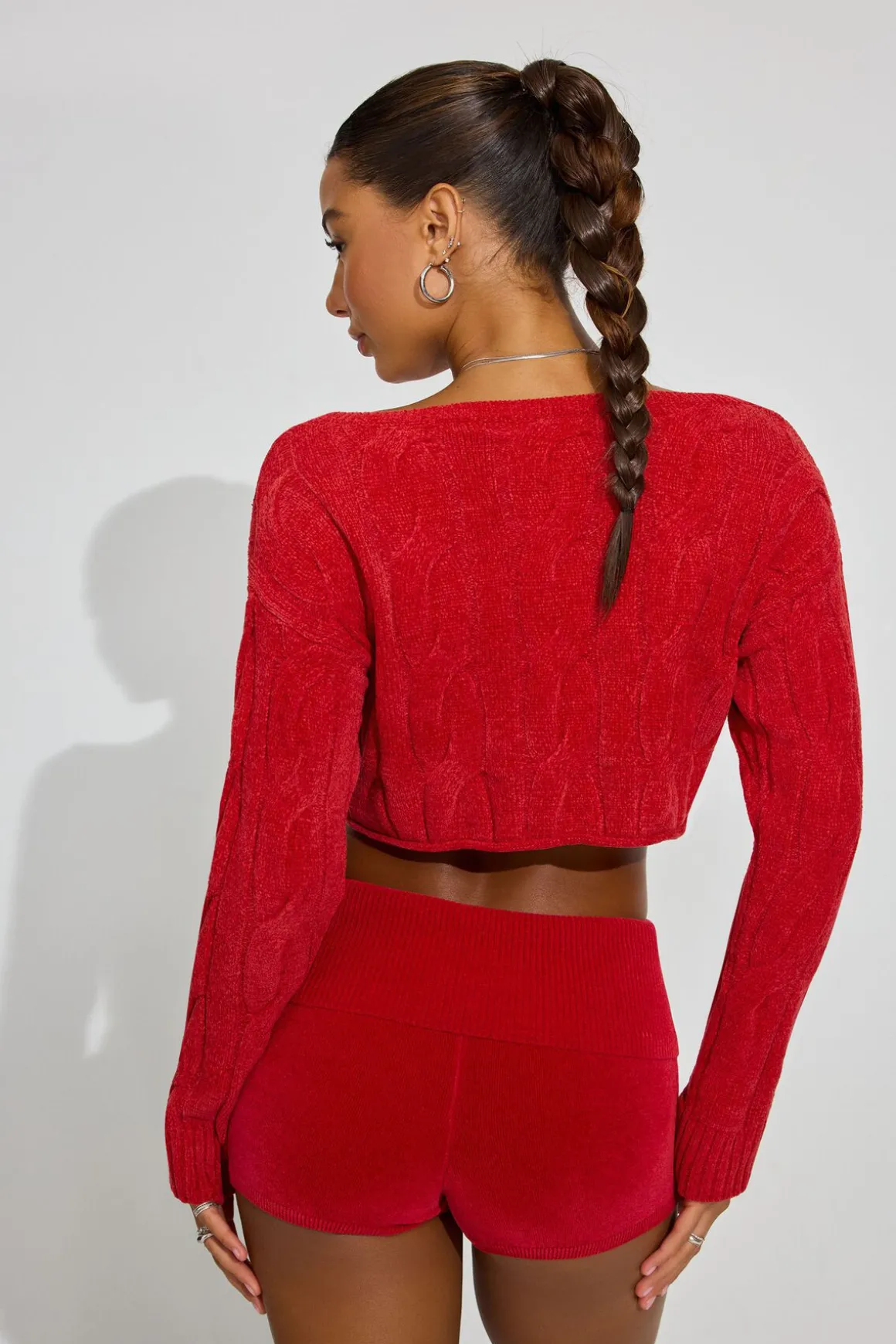 Best Sale Cropped Cable Crewneck Sweater Lounge & Sleep