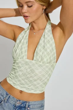 Best Sale Deep Plunge Mesh Halter Top Tank Tops
