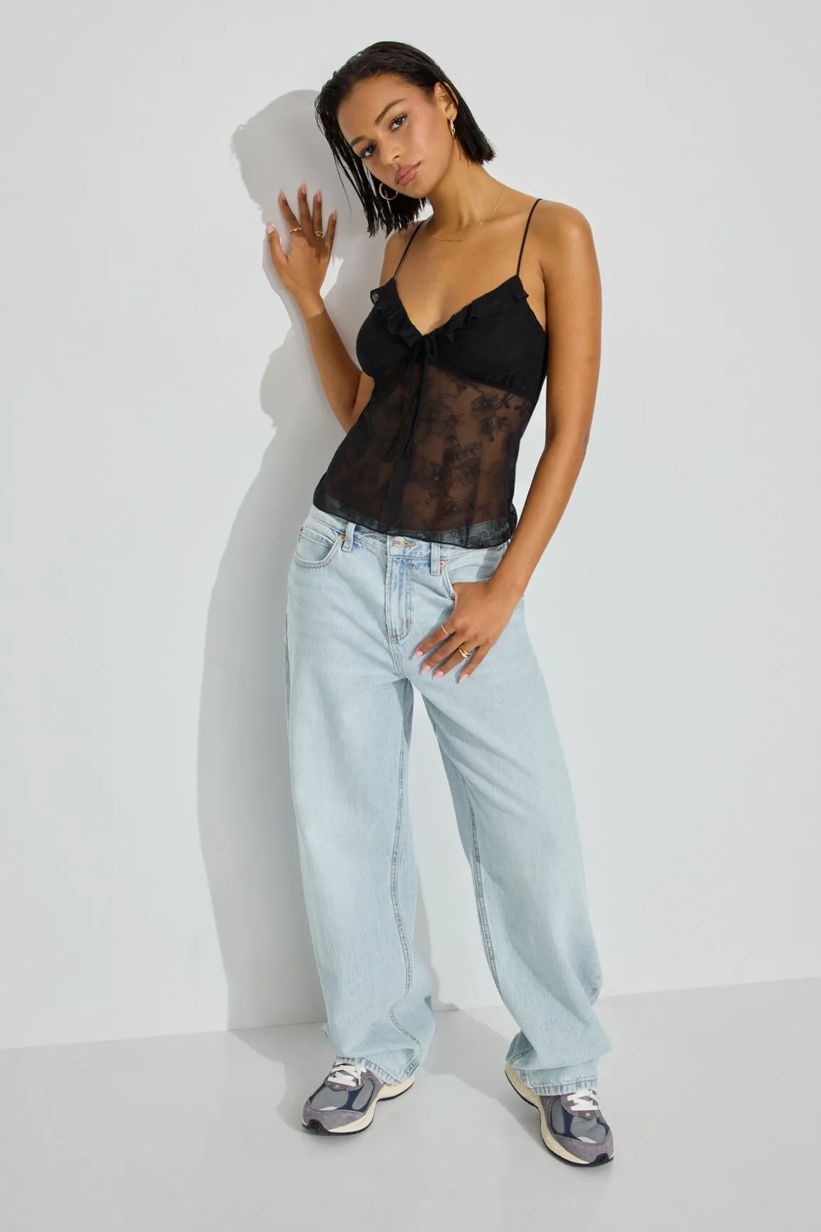 Best Sale Embroidered Mesh Flyaway Cami Top Tank Tops
