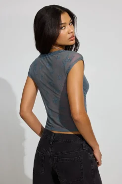 Clearance Embroidered Tie Front Top Short Sleeve Tops