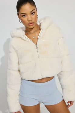 Shop Faux-Fur Puffer Jacket Cropped Jackets|Puffers