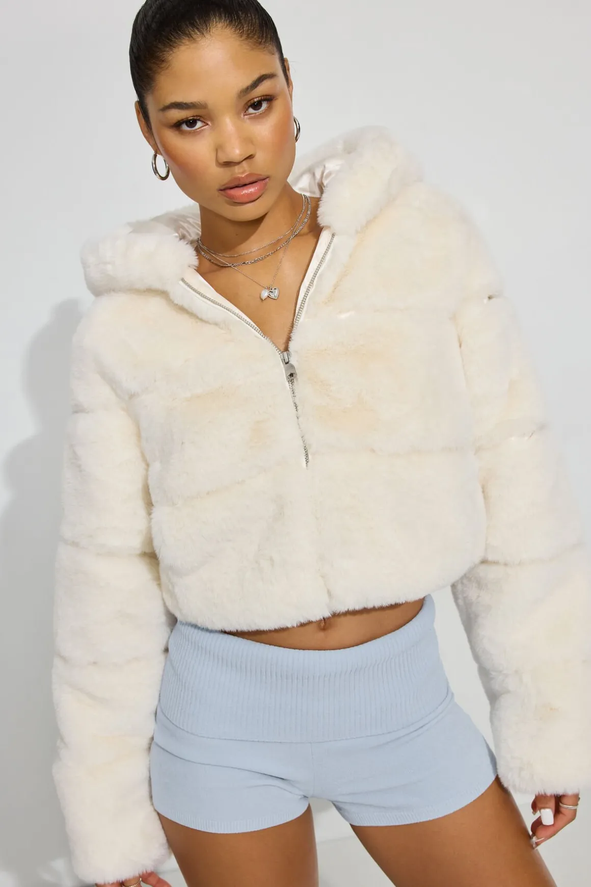 Shop Faux-Fur Puffer Jacket Cropped Jackets|Puffers