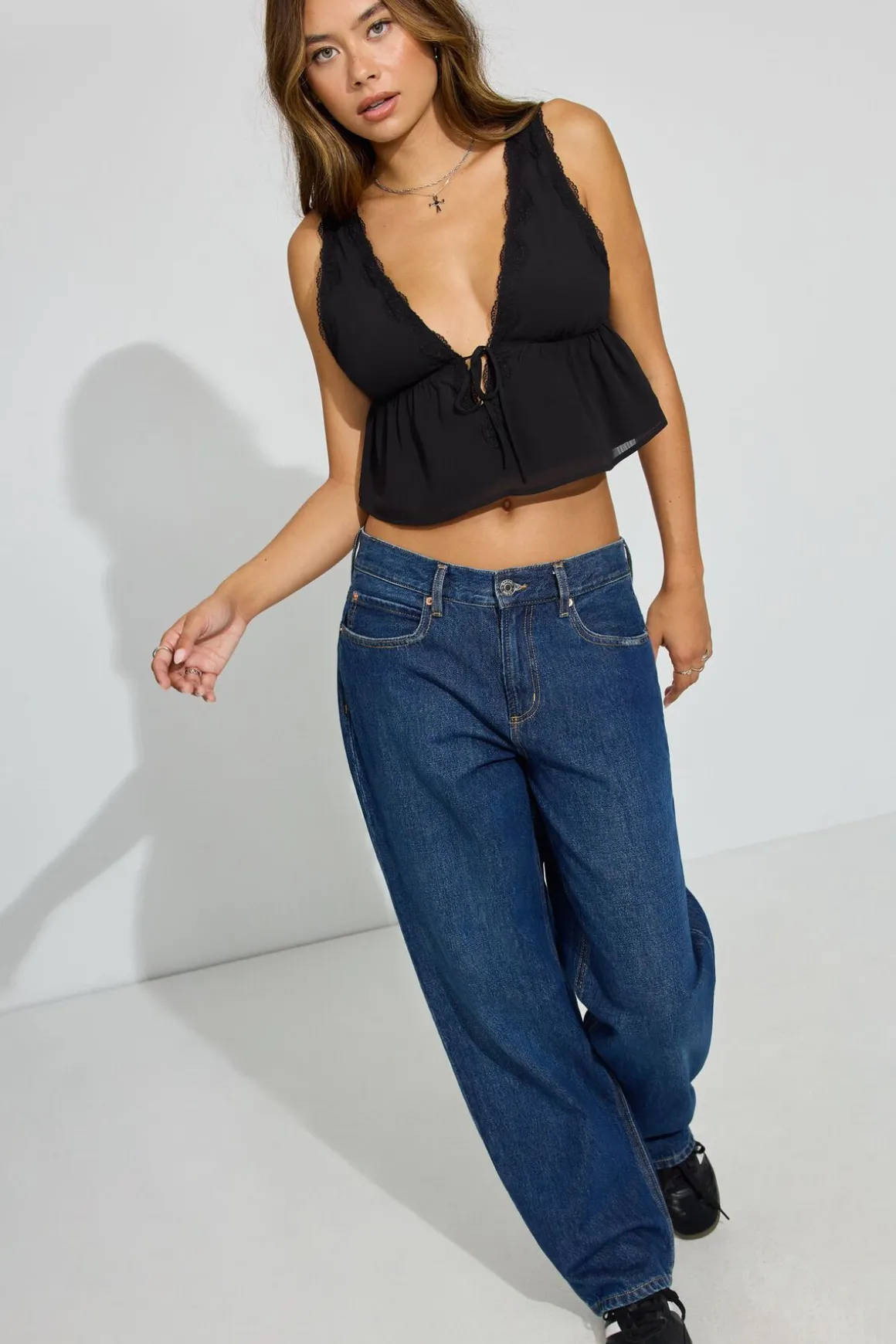 New Georgette Lace Trim Cami Top Tank Tops