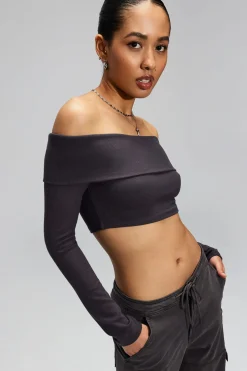 Best Kayla Foldover Off Shoulder Top Long Sleeve Tops