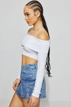 Cheap Kayla Foldover Off Shoulder Top Long Sleeve Tops