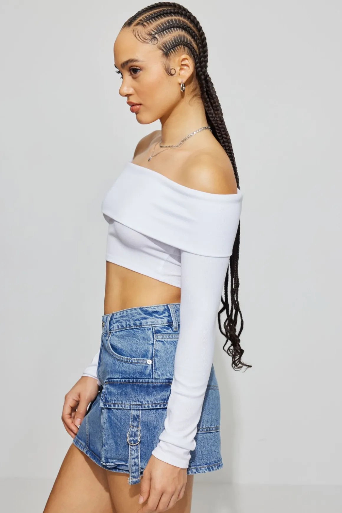 Cheap Kayla Foldover Off Shoulder Top Long Sleeve Tops