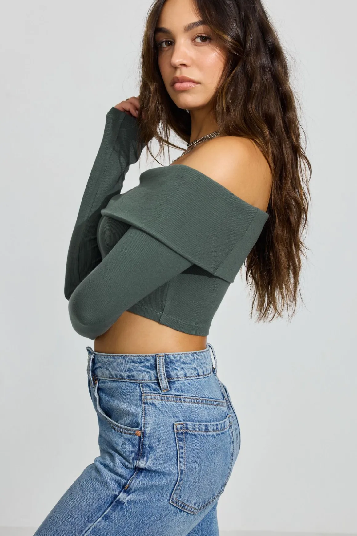 Hot Kayla Foldover Off Shoulder Top Sweaters & Cardigans|Long Sleeve Tops