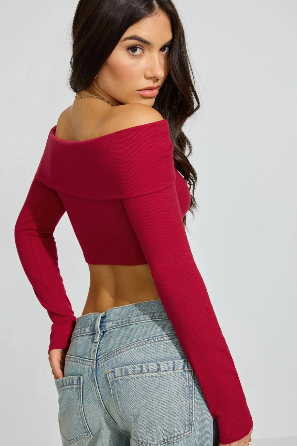 Cheap Kayla Foldover Off Shoulder Top Sweaters & Cardigans|Long Sleeve Tops