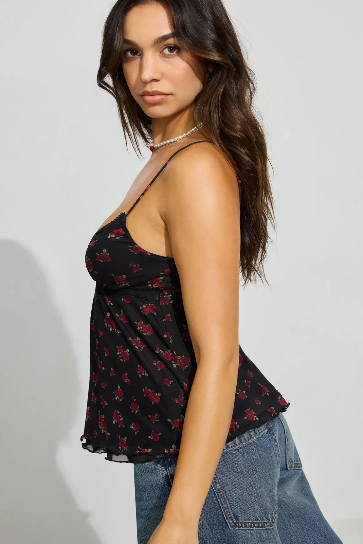 Shop Lace Trim Flyaway Cami Top Tank Tops