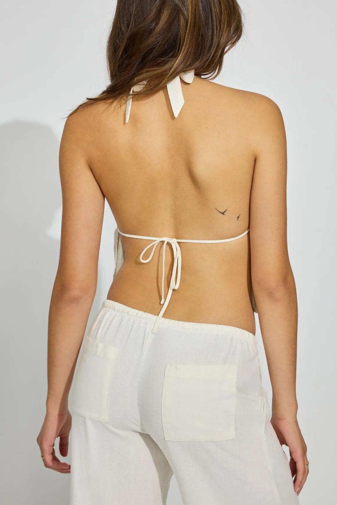 Store Linen Tie Back Halter Top Tank Tops