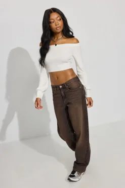Cheap Micro Off Shoulder Top Sweaters & Cardigans|Long Sleeve Tops