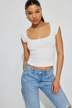 Outlet Myla Scoop Neck Lace Trim Rib Tee Short Sleeve Tops