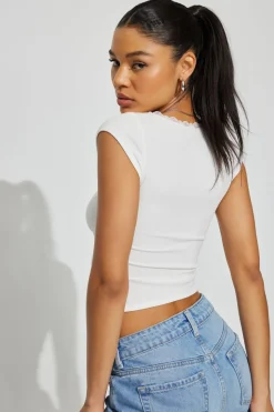 Outlet Myla Scoop Neck Lace Trim Rib Tee Short Sleeve Tops
