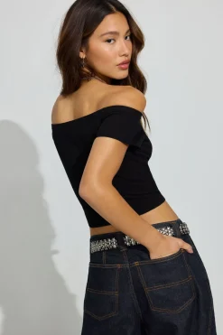 New Off Shoulder Short Sleeve Top Sweaters & Cardigans|Short Sleeve Tops