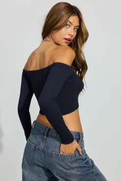 Sale Off Shoulder Snap Front Top Long Sleeve Tops