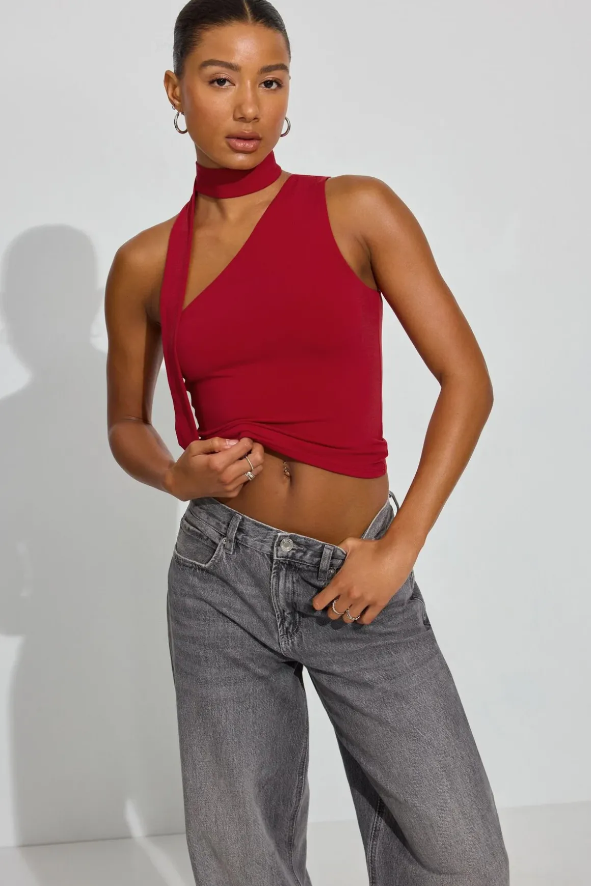 Best Sale One Shoulder Neck Tie Top Tank Tops