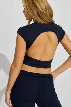 Cheap Open Back Cap Sleeve T Shirt Tops|Short Sleeve Tops
