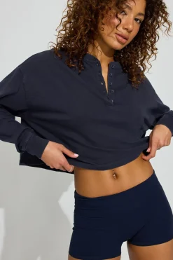 Hot Oversized Henley Long Sleeve Top Tops|Long Sleeve Tops