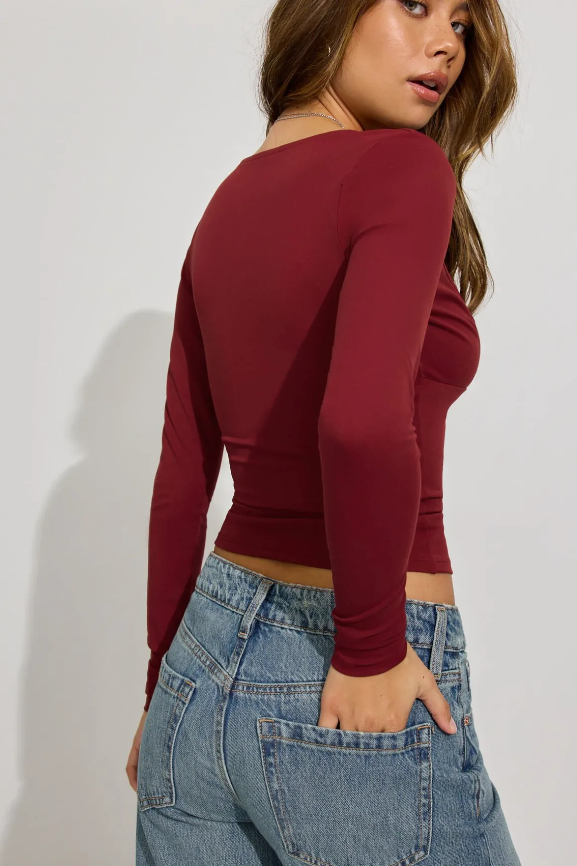Hot Plunge Long Sleeve Top Tops|Long Sleeve Tops
