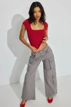 Clearance Portia Square Neckline T Shirt Short Sleeve Tops