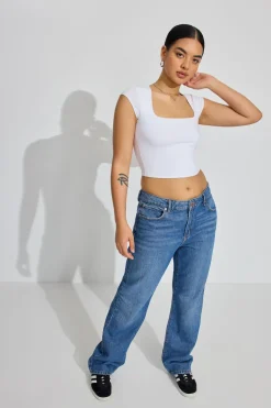 Cheap Portia Square Neckline Tee Tops|Short Sleeve Tops