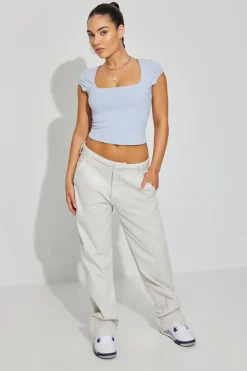 Hot Portia Square Neckline Tee Short Sleeve Tops