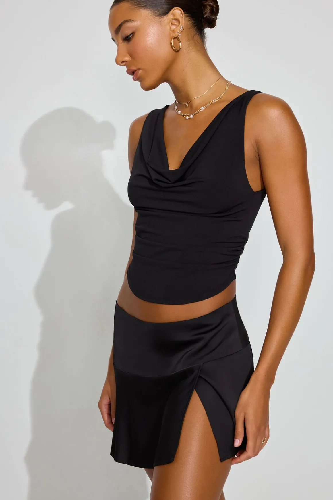 Cheap Satin Skort With Slit Shorts & Skirts