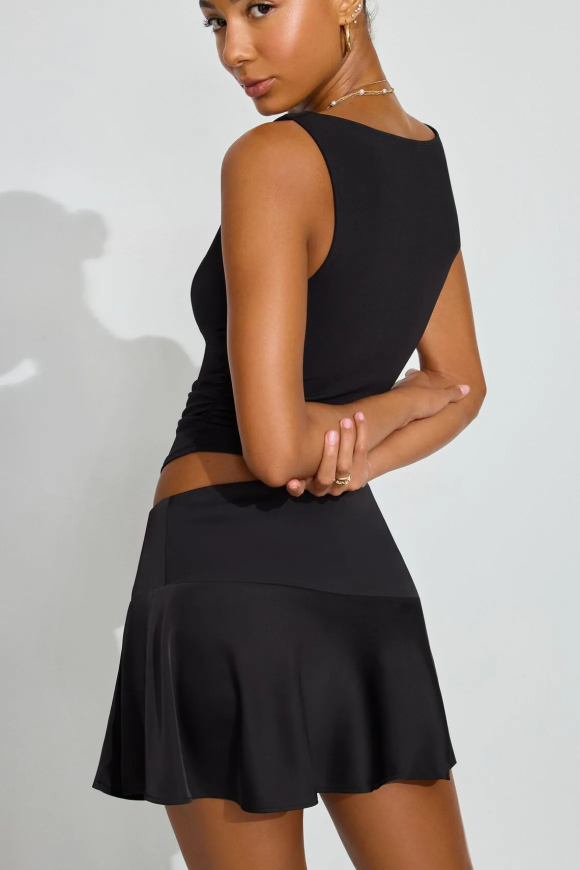 Cheap Satin Skort With Slit Shorts & Skirts
