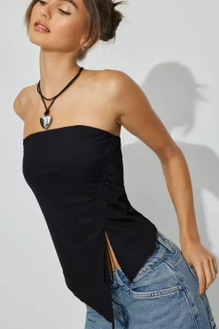 New Shirred Asymmetric Tube Top Tank Tops