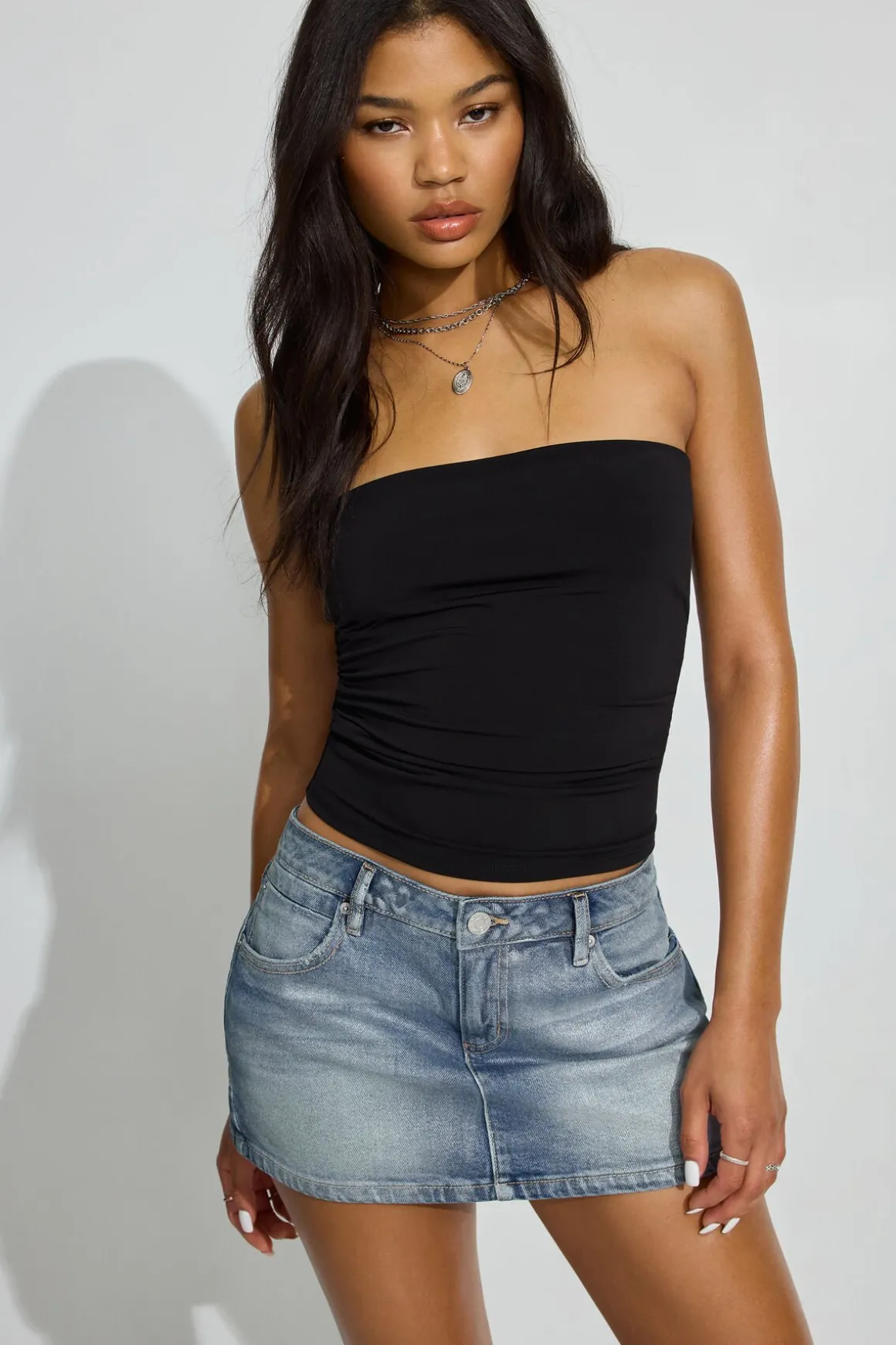 Clearance Silver Denim Micro Skort Shorts & Skirts|Jean Skirts
