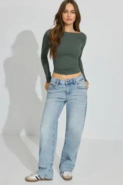Cheap Sleek Boat Neck Long Sleeve Top Matching Sets|Tops