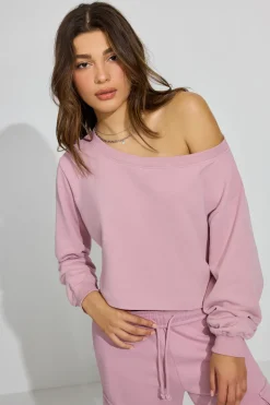 Best Sale Soft Terry Boxy Off Shoulder Sweatshirt Matching Sets|Tops