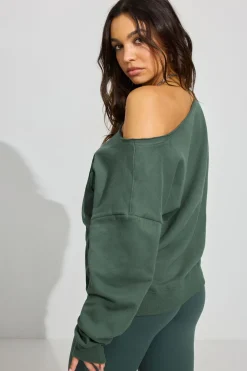 Fashion SoftTerry Off Shoulder Sweatshirt Matching Sets|Hoodies & Sweatshirts