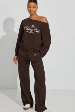 Hot SoftTerry Off Shoulder Sweatshirt Matching Sets|Hoodies & Sweatshirts