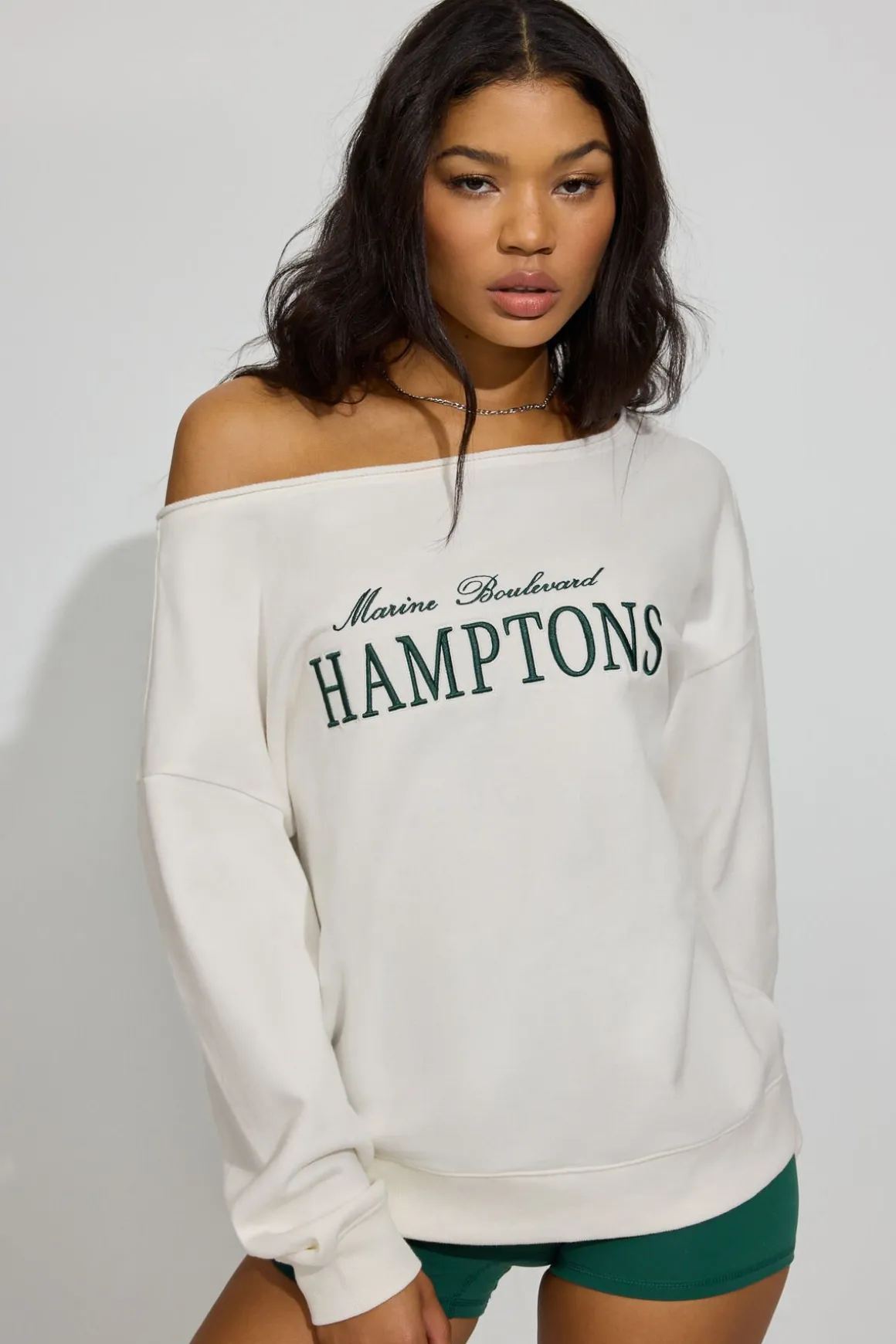 Fashion SoftTerry Off Shoulder Sweatshirt Fleece|Hoodies & Sweatshirts