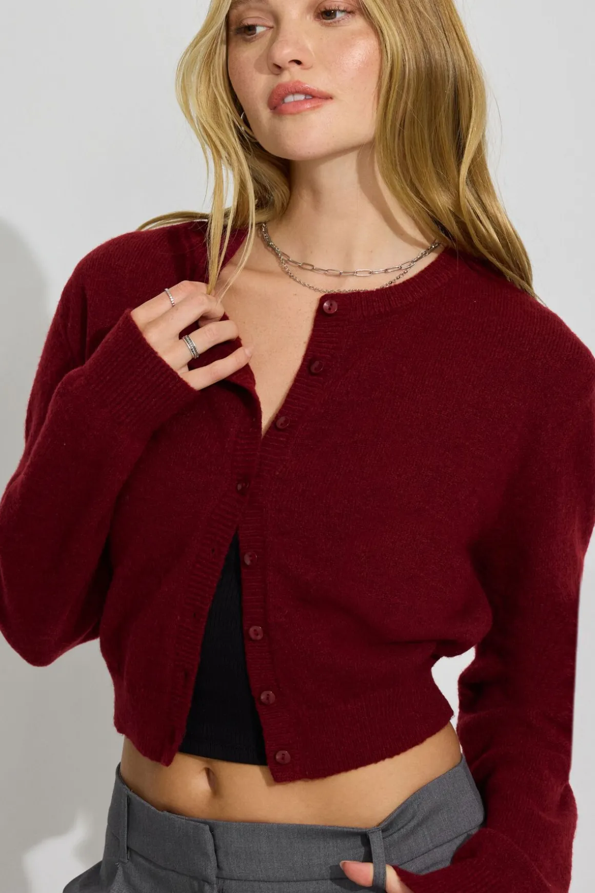 Outlet Spongy Button Up Cardigan Sweaters & Cardigans|Long Sleeve Tops