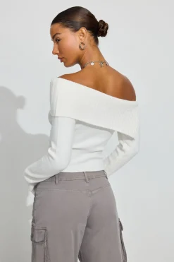 Best Spongy Off Shoulder Sweater Sweaters & Cardigans|Long Sleeve Tops