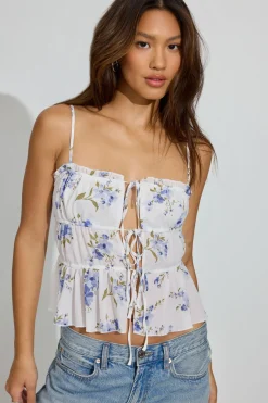 Cheap Tie Front Babydoll Cami Top Tank Tops