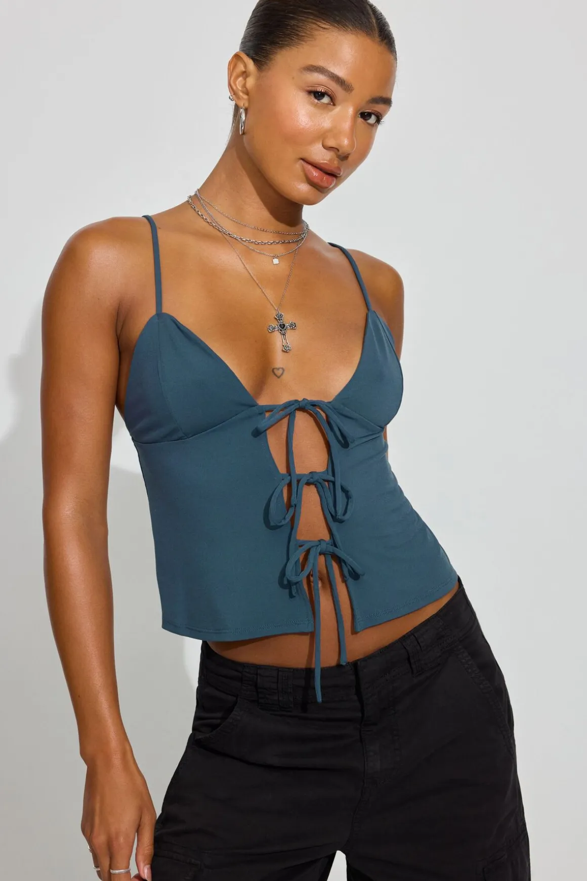 New Tie Front Cami Top Tank Tops