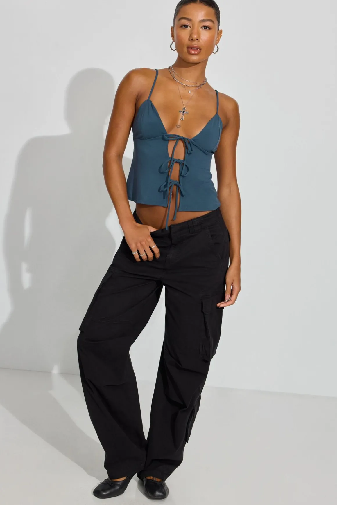 New Tie Front Cami Top Tank Tops