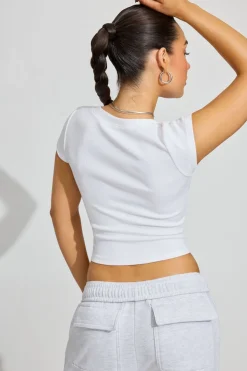 Fashion V Neck Ribbed Tee Short Sleeve Tops