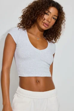 Flash Sale V Neck Ribbed Tee Short Sleeve Tops